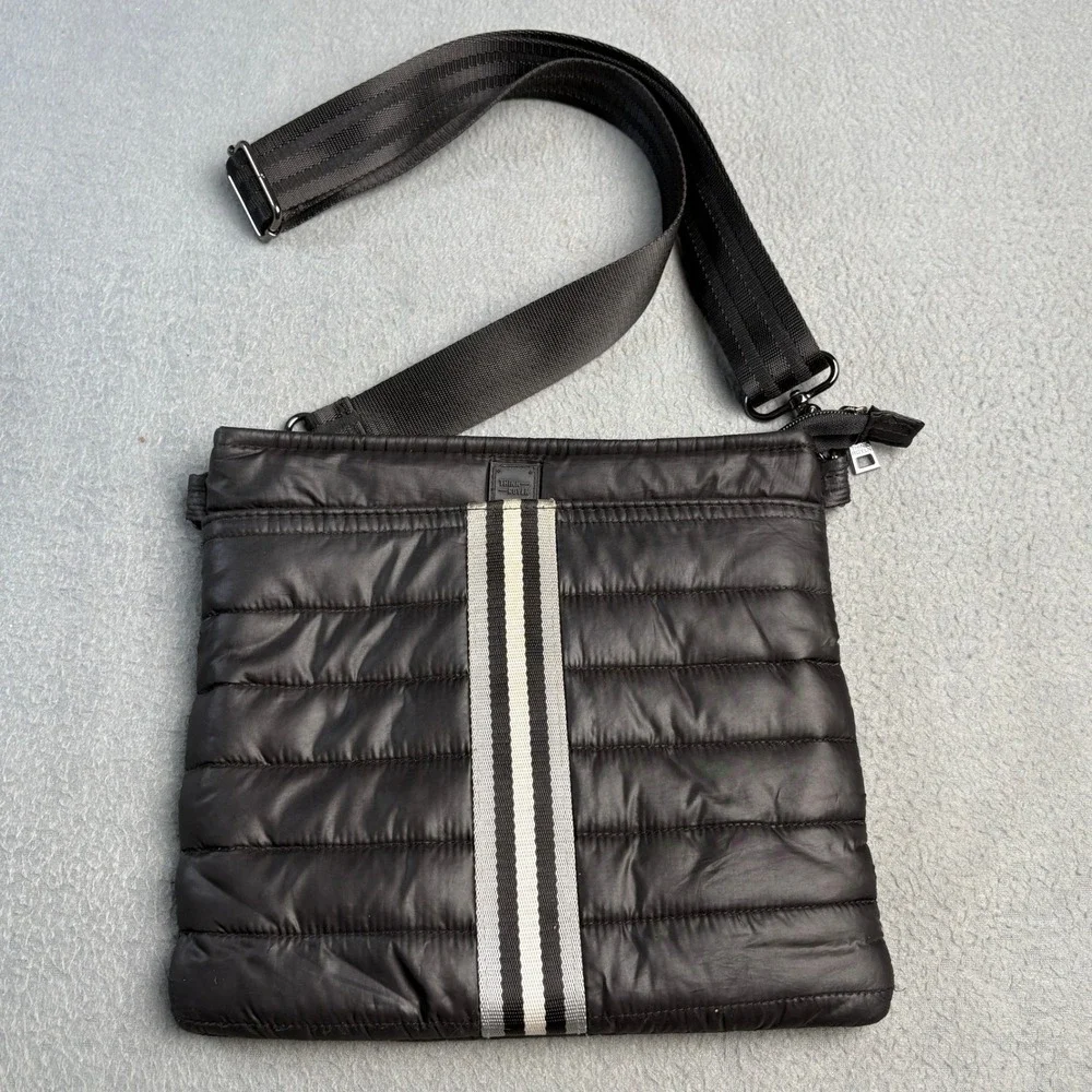 Think Royln Black Quilted Puffer Crossbody Bag Striped Messenger Bag